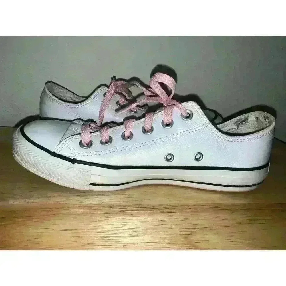Converse All Start White Leather Lop Tops with Pink Laces Mens sz 5 Womens sz 7 - Picture 4 of 12